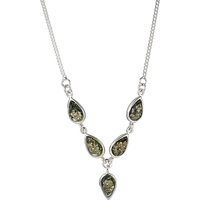 Goldmajor Sterling Silver Amber Y Collar Necklace, Silver/Green