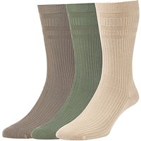 HJ Hall Cotton Softop Socks, Pack Of 3, One Size, Olive/Taupe