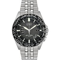 Citizen CB0020-50E Men's World Perpetual Stainless Steel Bracelet Strap Watch, Silver/Black