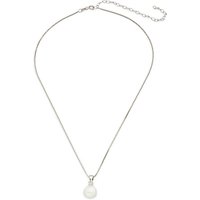 Lido Pearls Large Button Pearl Small Cubic Zirconia Pendant Necklace, Silver/White