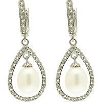 Lido Pearls Large Oval Pearl Drop Cubic Zirconia Bar Setting Earrings, White