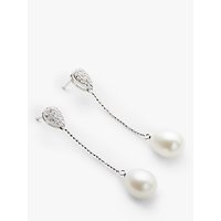 Lido Pearls Long Oval Pearl Drop Cubic Zirconia Set Stud Earrings, Silver/White