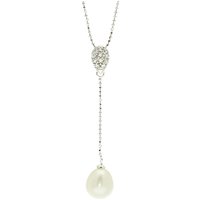Lido Pearls Long Oval Pearl Drop Cubic Zirconia Pendant Necklace, Silver/White
