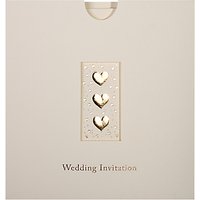 CCA Three Hearts Personalised Wedding Invitations, Pack Of 60, Gold