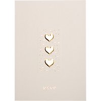 CCA Three Hearts Personalised Wedding RSVP Reply Cards, Pack Of 60, Gold