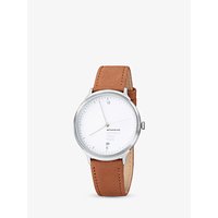 Mondaine MH1L2210LG Unisex Helvetica Leather Strap Watch, Brown/White