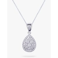 EWA 18ct White Gold Pear Cut Diamond Cluster Pendant Necklace, White Gold