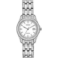 Citizen EW1901-58A Women's Silhouette Crystal Swarovski Crystal Eco-Drive Bracelet Strap Watch, Silver/White