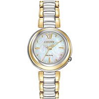 Citizen EM0337-56D Women's Sunrise Mother Of Pearl Two Tone Eco-Drive Stainless Steel Bracelet Strap Watch, Gold/Silver