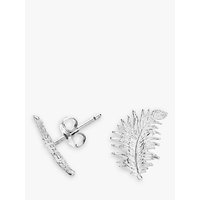 Dower & Hall Small Sterling Silver Feather Stud Earrings, Silver