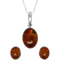 Goldmajor Sterling Silver Amber Oval Pendant And Earrings Set, Silver/Amber