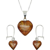 Goldmajor Sterling Silver Amber Heart Pendant And Earring Set, Silver/Amber