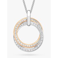 IBB 9ct Gold Cubic Zirconia Double Ring Pendant Necklace, White Gold/Rose Gold