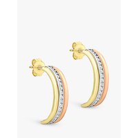IBB 9ct Gold Three Tone Half Hoop Earrings, Multi