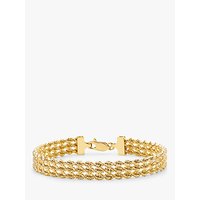 IBB 9ct Gold Hollow 3 Strand Rope Bracelet, Gold