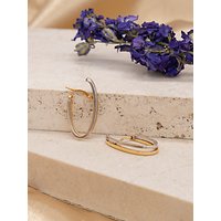IBB 9ct Gold Two Tone Double Oval Huggy Earrings, White Gold/Gold