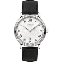 Montblanc 112633 Men's Tradition Date Stainless Steel Alligator Leather Strap Watch, Black/White