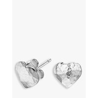 Dower & Hall Sterling Silver Hammered Flat Heart Earrings, Silver