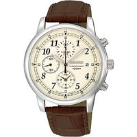Seiko SNDC31P1 Men's Chronograph Leather Strap Watch, Brown/Cream