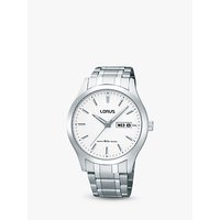 Lorus RXN25DX9 Men's Day Date Bracelet Strap Watch, Silver/White