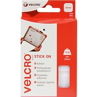VELCRO® Brand White Stick On Squares, Pack Of 24