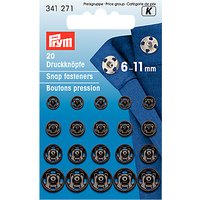 Prym Sew-On Metal Snap Fasteners, 6-11mm, Pack Of 20, Black