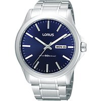 Lorus RXN65CX9 Men's Day Date Bracelet Strap Watch, Silver/Blue
