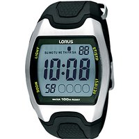 Lorus R2335EX9 Men's Rectangular Digital Rubber Strap Sports Watch, Black
