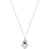London Road 9ct White Gold Diamond And Ruby Hand Of Fatima Pendant Necklace