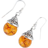 Be-Jewelled Sterling Silver Amber Ball Drop Earrings, Orange