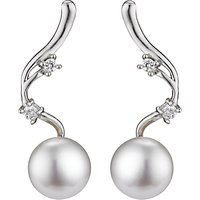 A B Davis Silver Pearl And Crystal Vine Drop Stud Earrings