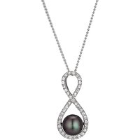 A B Davis Figure Of 8 Freshwater Pearl And Cubic Zirconia Pendant, Silver