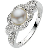 A B Davis Sterling Silver White Pearl Cubic Zirconia Surround Ring, N