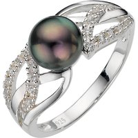 A B Davis Sterling Silver Black Pearl Cubic Zirconia Ring, N