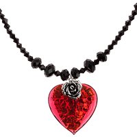Martick Bohemian Glass Flat Heart And Rose Crystal Necklace