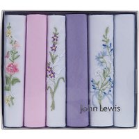 John Lewis Cotton Plain And Embroidery Handkerchiefs, Pack Of 6, Multi