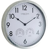 London Clock Company Galvanised Metal Outdoor Clock, Dia.35cm, Grey