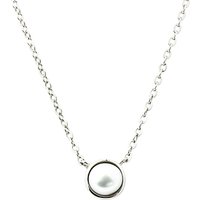 A B Davis Round Edge White Gold Plated Sterling Silver Pearl Pendant, Silver