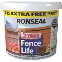Ronseal 5 Year Fence Life Medium Oak Matt Shed & Fence Stain 12L