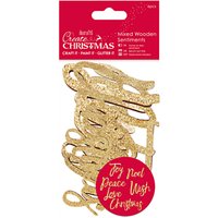 Docrafts Mixed Wooden Christmas Sentiments, Pack Of 6, Gold