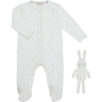 John Lewis Heirloom Collection Baby Printed Sleepsuit With Toy, White