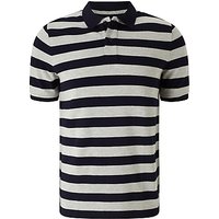 John Lewis Organic Cotton Stripe Polo Shirt, Navy/Grey