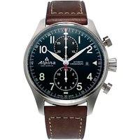 Alpina AL-725N4S6 Men's Startimer Pilot Automatic Chronograph Date Leather Strap Watch, Brown/Dark Blue
