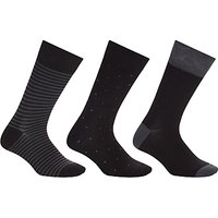 John Lewis Bamboo And Cotton Pattern Socks, Pack Of 3, Black/Grey