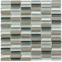 Linear Grey Glass & Stone Mosaic Tile (L)300mm (W)300mm
