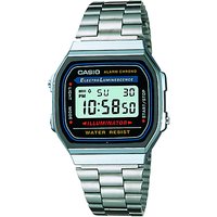 Casio A168WA-1YES Unisex Core Classic Digital Stainless Steel Bracelet Strap Watch, Silver/Blue