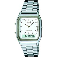 Casio AQ-230A-7DMQYES Unisex Core Alarm Chronograph Combo Display Bracelet Strap Watch, Silver/White