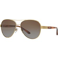 Ralph Lauren RL7054Q Polarised Aviator Sunglasses, Gold/Brown Gradient