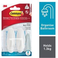 3M Command White Plastic Bath Hooks Pack Of 2