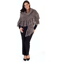 Chesca Wool Blend Large Fringed Shawl With Crocheted Panel